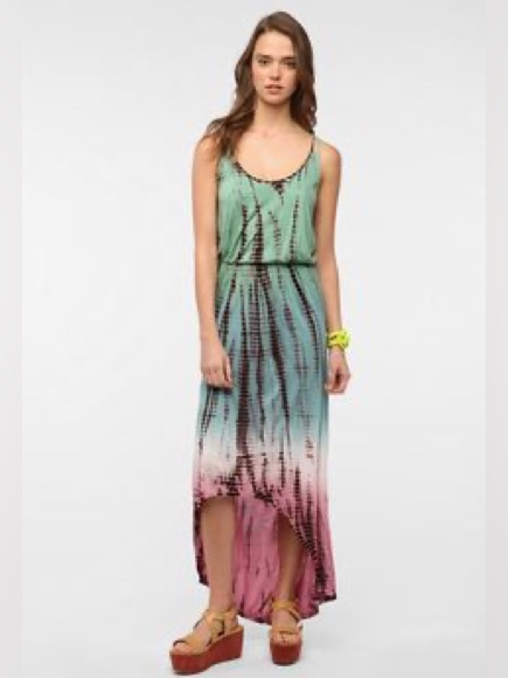 Earthbound Trading Co. Bohemian Tie- Dye High-Low Maxi Dress - XL